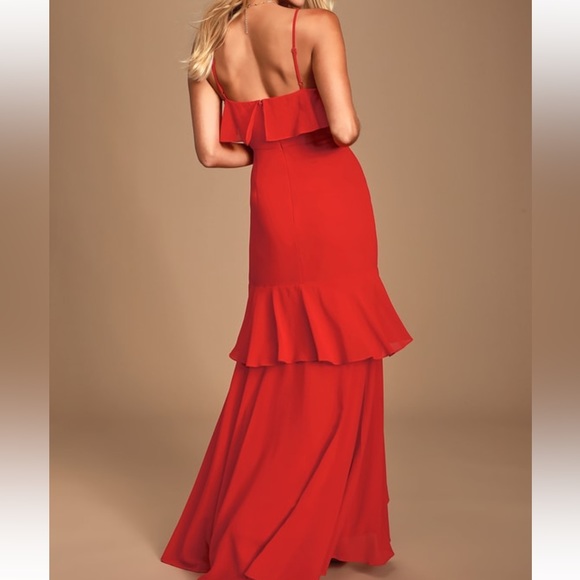 Lulu’s Red Ruffle Maxi Dress - Picture 2 of 2